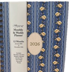 Lady Jayne 2026 Monthly & Weekly Planner  January- Dec 2026- Blue 9x7”